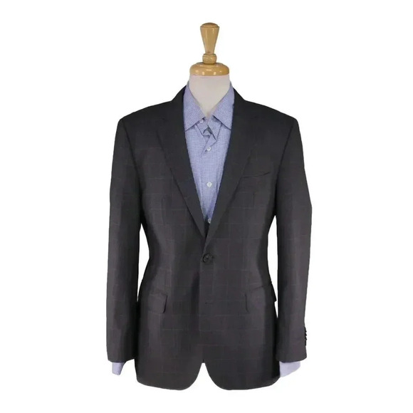 Hugo Boss The James/Sharp Gray w/ Ice Blue Windowpane Wool 2B Blazer Jacket 38R - Picture 1 of 10